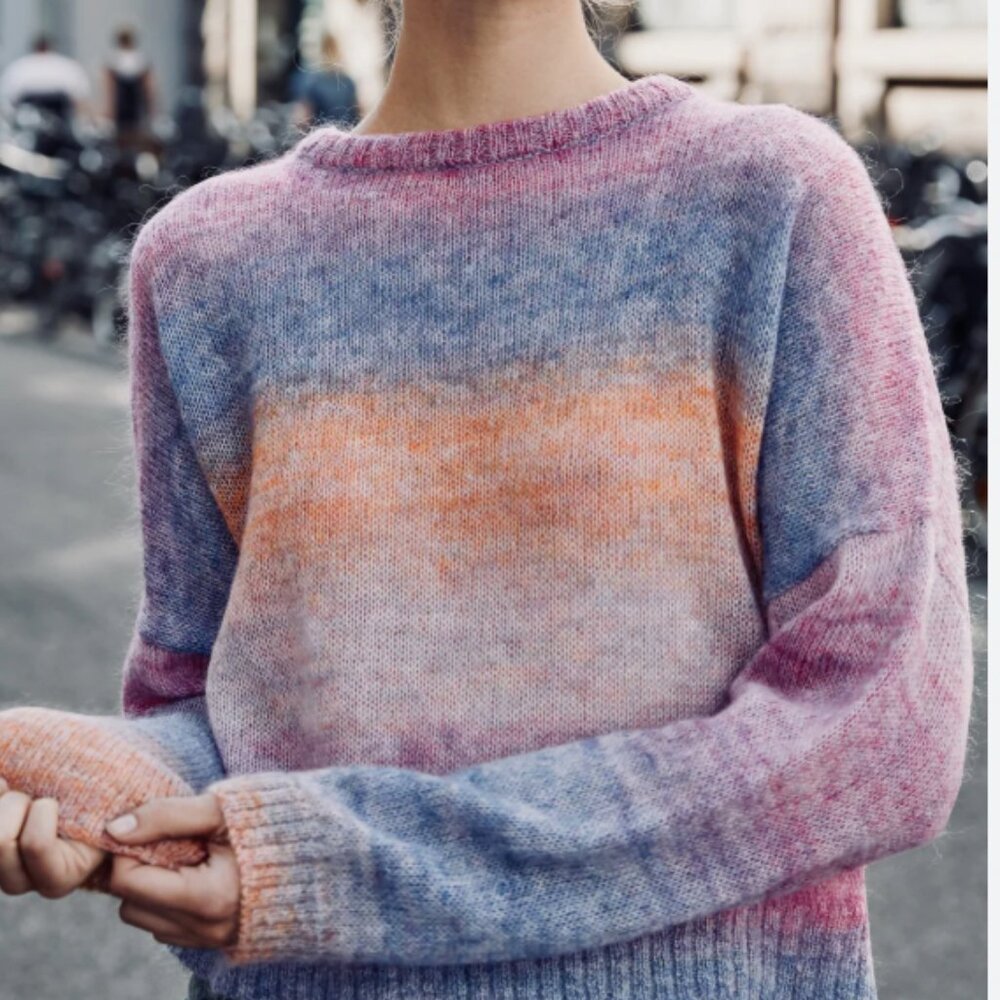 Rails Camille Mohair Blend Sweater Ombre Rainbow Size M Crew Neck Pullover